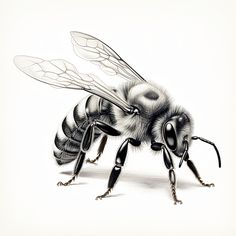 a black and white drawing of a bee