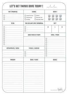 a printable worksheet with the words let's get things done today