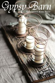 I used the lids to old crown jars, with the glass in them to sit the candles in . This way, if the wax dripped, it would collect in there in... Spring Candles