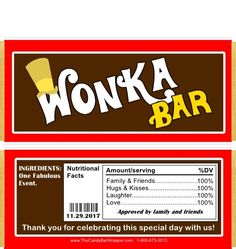 two candy bars with the words wonka bar on them, and one has an image of