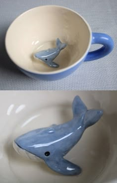 there is a bowl with a dolphin in it and another bowl with a dolphin inside