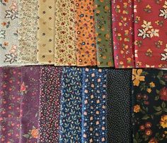 many different types of fabric are lined up in the same color and pattern as each other