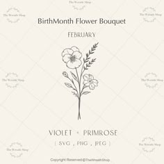 the birth flower bouquet is shown in black and white, with an image of flowers on it