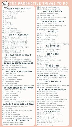 List To Do When Bored, Productive List To Do, Ideas For Lists To Make, To Do List Daily Things To Do, 100 Productive Things To Do, New Things To Learn List, To Do Everyday, To Do List Everyday Things To, Things To Clean When Bored