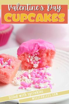 valentine's day cupcakes on a plate with sprinkles