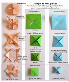 instructions to make origami flowers with pictures on the bottom and bottom, in spanish