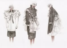 three drawings of people in coats and ties