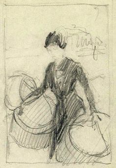 a drawing of a woman holding a tennis racquet in her right hand and sitting down