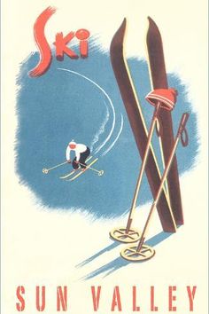 an advertisement for skis with a skier on it