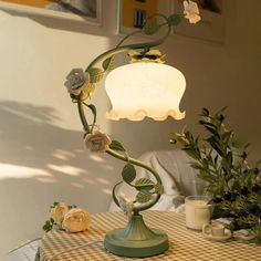 a lamp that is on top of a table