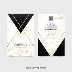 marble business card with black and white geometric shapes on the front, gold foiled edges