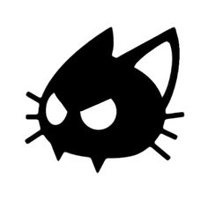 a black and white drawing of a cat's face with large, round eyes