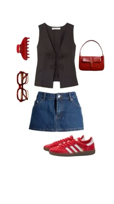 #summerstyle #outfits #outfitoftheday #outfitidea Summer Vibes Aesthetic Outfit, Red Outfit Aesthetic Summer, Outfit For School Summer, Europe Aesthetic Outfit, Red Summer Outfits, Outfit Inspired, Summer Outfit, London Outfit Summer, London Summer Outfits