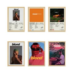 four polaroid photos with the words blond on them and an image of a man talking on his cell phone