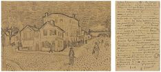 two drawings of people walking in front of a house and another drawing of a person standing outside