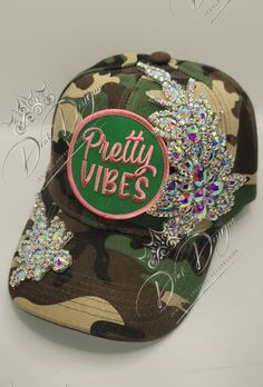 One of a Kind Design. Bling applique and patched cap. Many options to choose from. Pretty Vibes, Caps Hats, Accessories Hats, Accessory Gift, Bathing Beauties, Electronic Accessories, Purses And Bags