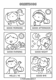 coloring pages for children showing different things to do in the day and night, as well as