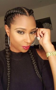 Two Lines Braids African, Ashanti Hairstyles, Two French Braids With Weave, Bombshell Braids, Cornrow Ponytails, French Braids For Black Women, Two Cornrow Braids, Braids Videos, Plaits Braids