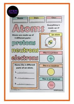 an activity sheet for students to practice the atomic and protons worksheet with text