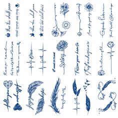 the letters and numbers are drawn in blue ink on white paper with flowers, leaves and hearts