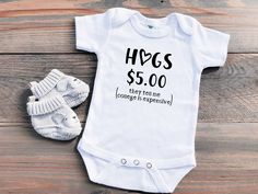 This adorable and funny baby bodysuit or toddler shirt will get a few laughs at your next family gathering.  And perhaps your little will start their college savings early!  Create your perfect bodysuit or shirt by choosing from available vinyl colors to customize to your liking. 💸  Carter's® white short-sleeve bodysuit  -100% cotton (baby soft!) -preemie and 24 months 💸 The Laughing Giraffe® short-sleeve bodysuit for all other sizes -65% Polyester/35% Cotton -Buttery soft -Machine washable 💸 New Baby Shirt, Short Sleeve Onesie With Funny Text For Parenting, Funny Text Short Sleeve Onesie For Birthday, Short Sleeve Onesie With Funny Text For Birthday, Casual Short Sleeve Onesie With Funny Text For Birthday, Funny Short Sleeve Onesie As A Gift, Funny Short Sleeve Onesie As Gift, Cricut Baby Projects, Baby Boy Onesies Vinyl