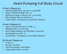 the heart pumping full body circuit is shown with instructions for each part of the program