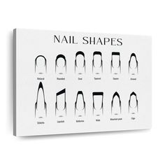 Finding the perfect canvas print or piece of wall art can transform your entire interior. Discover our stunning Nail Shapes Chart Illustration. This high-quality, ready-to-hang piece of Black and White Signs & posters Nail Illustration comes in a wide variety of layouts. Explore adaptable arrangements to fit your unique space. Ebern Designs Size: 36" H x 45" W x 1.25" D | Ebern Designs Nail Shapes Chart 36.0 H x 45.0 W x 1.25 D in white / blackCanvas | 36" H x 45" W x 1.25" D | Wayfair | Home D… Nail Salon Ideas Decor, Nail Shapes Chart, Spring Mani Pedi, Colorado Nails, Nail Illustration, Black And White Signs, Nails Mom, Nail Salon Art, Nails Nyc