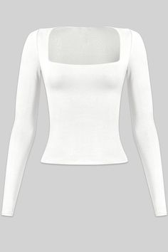 DETAILS: ♡ Long Sleeve ♡ Square Neckline ♡ Double Layered ♡ Soft & Buttery Fabric ♡ 96% Polyester & 4% Spandex HOW TO STYLE: Cute White Shirts Blouses, Squared Neckline Top Outfit, White Long Sleeve Top Outfit, Long Sleeve Tops Aesthetic, Basic Top Outfit