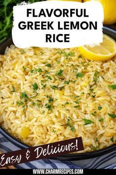 Savor the uplifting flavors of Greek Lemon Rice, a delightful Mediterranean side dish that brightens any meal. This fluffy rice gets its signature zesty taste from fresh lemon juice and is infused with aromatic garlic and herbs. Perfect for pairing with grilled meats or a vibrant salad, this dish not only satisfies your taste buds but also allows you to enjoy the essence of Greek cuisine at home. Easy to prepare, this recipe is the ideal complement to your dinner or lunch table. Give it a try and taste the sunshine in every bite! Lebanese Rice Pilaf, Easy Greek Rice, Rice Side Dish Recipes For Fish, Rice Side Dishes For Chicken, Flavorful Rice Recipes, Rice Recipes For Dinner Side Dishes, Lemon Rice Recipes, Greek Rice Recipe, Side Dishes Rice