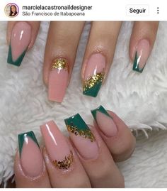 Green Nails Ideas Acrylic, Pine Green Nails Design, Green Nails With Gold Design, Green And Gold Marble Nails, Green Nails Fall, Nail Sunny, Green Acrylic Nails, Square Nail Designs, Fancy Nails Designs