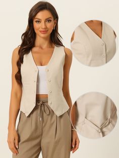 Shop Allegra K for sleeveless solid button down v neck waistcoat vest you are looking for, get more women's vests for yourelf. Order now! Free Returns! Mom Clothing, Tailored Vest, Fall Wardrobe Staples, Women's Vests, Everyday Outfit, Sleeveless Vest, Mom Outfits, Casual Elegance, Color Khaki