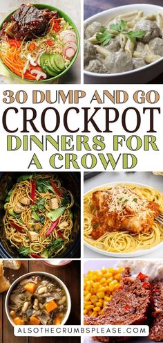 the cover of 30 dump and go crockpot dinners for a crowd