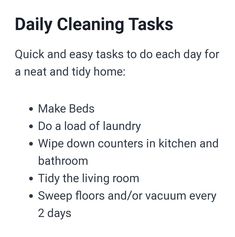 the words daily cleaning tasks are shown in black and white, along with an image of a