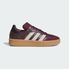 adidas Samba XLG Shoes - Burgundy | Free Shipping with adiClub | adidas US Adidas Samba Xlg, Colorful Sneakers Women, 2024 Sneakers, Maroon Sneakers, Burgundy Adidas, Soccer Trainer, Samba Adidas, Burgundy Sneakers, Colorful Sneakers