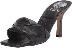 Vince Camuto Women's Brelanie Woven Strap Dress Mule Heeled Sandal Business Casual Heels, Dress Mules, Caged Heels, Brown Leather Heels, Open Toe High Heels, Black Pumps Heels, Leather Espadrilles, Black Wedge Sandals, Casual Heels