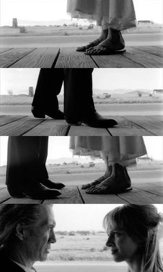 four different shots of people standing in front of each other with their feet up and legs down