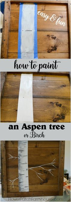 an aspen tree is painted white and blue with the words how to paint on it