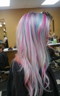 Hair Color Ideas Trendy, Unicorn Hairstyle, Periwinkle Hair, Aria Blaze, Unicorn Hair Color, Peekaboo Highlights, Summer Blonde Hair, Tutorial Ideas