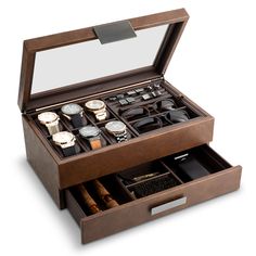 This Carbon Fiber Textured Leatherette Men's Jewelry valet Box is sure to please even the pickiest of people. With the highest quality materials & craftsmanship, real glass lid, thick walls & luxurious metal accents , this box was built to impress and to last! Options to personalize METAL PLATE and/or GLASS LID . This gorgeous box is delivered in an elegant gift box with a blank gift card for you to add your own personal message. *ENGRAVE ON GLASS LID,  METAL PLATE OR BOTH!! - You can have this box personalized with initials or a name or on the glass lid , front metal plate or even have them BOTH engraved!  Just Pick a style and a engraving location of you choice. If you choose to have your box engraved on both locations , please send us a separate email and write the style and text you wa Luxury Watch Box, Mens Jewelry Box, Wooden Watch Box, Mens Watch Box, Watch Organizer, Earring Box, Jewelry Organizer Box, Wooden Watch, Watch Box