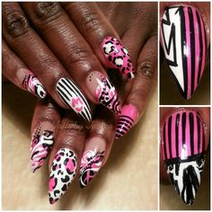 Stiletto nail designs Fishnet Nails, Pointed Nail Designs, Stiletto Nail Designs, Round Nail Designs, Fingernail Art, Nail Pics, Sweet Nails, 3d Nail Designs, Beauty Hacks Nails