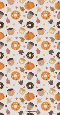 an autumn themed wallpaper with donuts and leaves