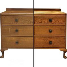 two side by side photos of a dresser