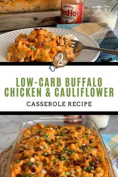 low carb buffalo chicken and cauliflower casserole recipe on a plate