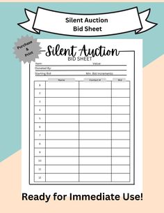 silent auction form with the text ready for immediate use in this printable sheet,