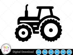 a tractor silhouetted on a white background with the text, digital download svt