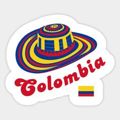 a sticker with the word colombia in red, yellow and blue on it's bottom