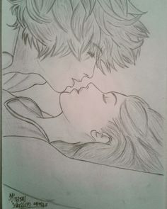 a drawing of two people kissing each other