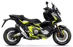 a yellow and black motorcycle is shown on a white background with the words honda written below it