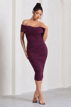 Carefully wrapped in our flattering signature stretch jersey, this midi dress was designed to outline your best features. Amanda arrives in a sumptuous cherry shade along with full body ruching to further enhance it sculpting capabilities. Try pairing this bardot dress with a sleek bun to show off your stunning décolletage at your next event.  Features- Premium stretch jersey- Bodycon fit - Bardot neckline- Fully ruched- Twisted wrap detail- Invisible zip closure- Midi length Sizing & fit Model is 5'8 and wears UK size 8 / US size 4 Product informationDesigned exclusively by Club L LondonDouble layered with good stretchPremium jersey in Cherry (95% Polyester, 5% Elastane)115cm total lengthSKU: CL133099164 Bardot Midi Dress, Bardot Neckline, Sleek Bun, Amanda Dress, Black Dress Prom, Bardot Dress, Black Tie Gala, Party Dress Long Sleeve, Black Sequin Dress