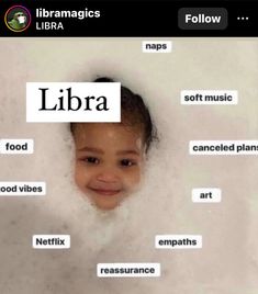 a child's head is surrounded by words that spell out libra